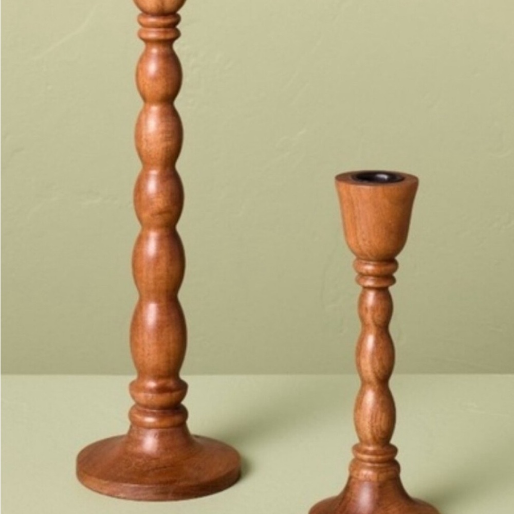 NWT Hearth and Hand Magnolia Brown Wood Candle Holders Pack of 2